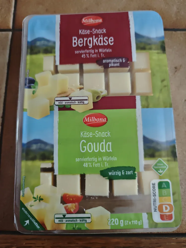 Milbona Käse-Snack Bergkäse in Würfeln