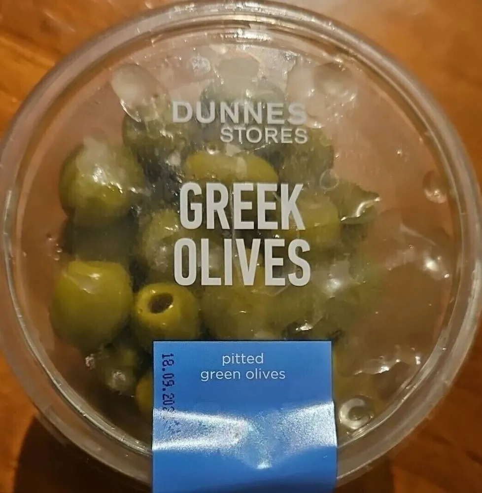 GREEK OLIVES, DUNNES STORES (pitted green olives)