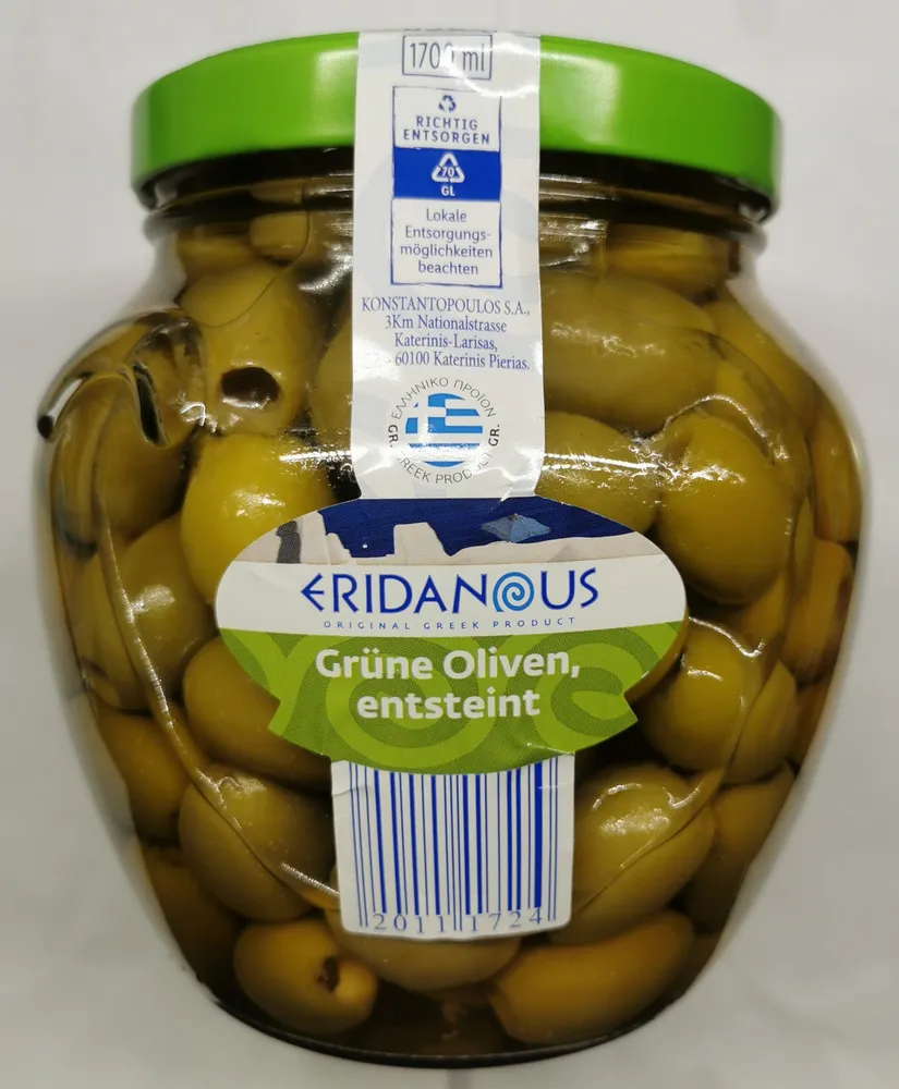 Grüne Oliven Glas