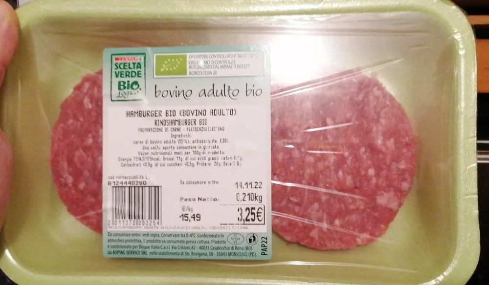 Hamburger bio bovino adulto