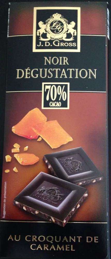 Chocolat noir dégustation 70% au croquant de caramel