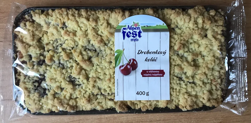 Drobenkový koláč s višňovou náplní