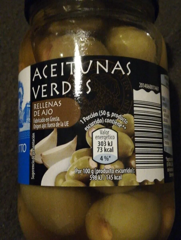 Aceitunas verdes rellenas de ajo
