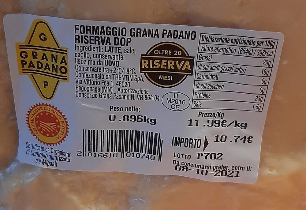 Formaggio grana padano riserva doo