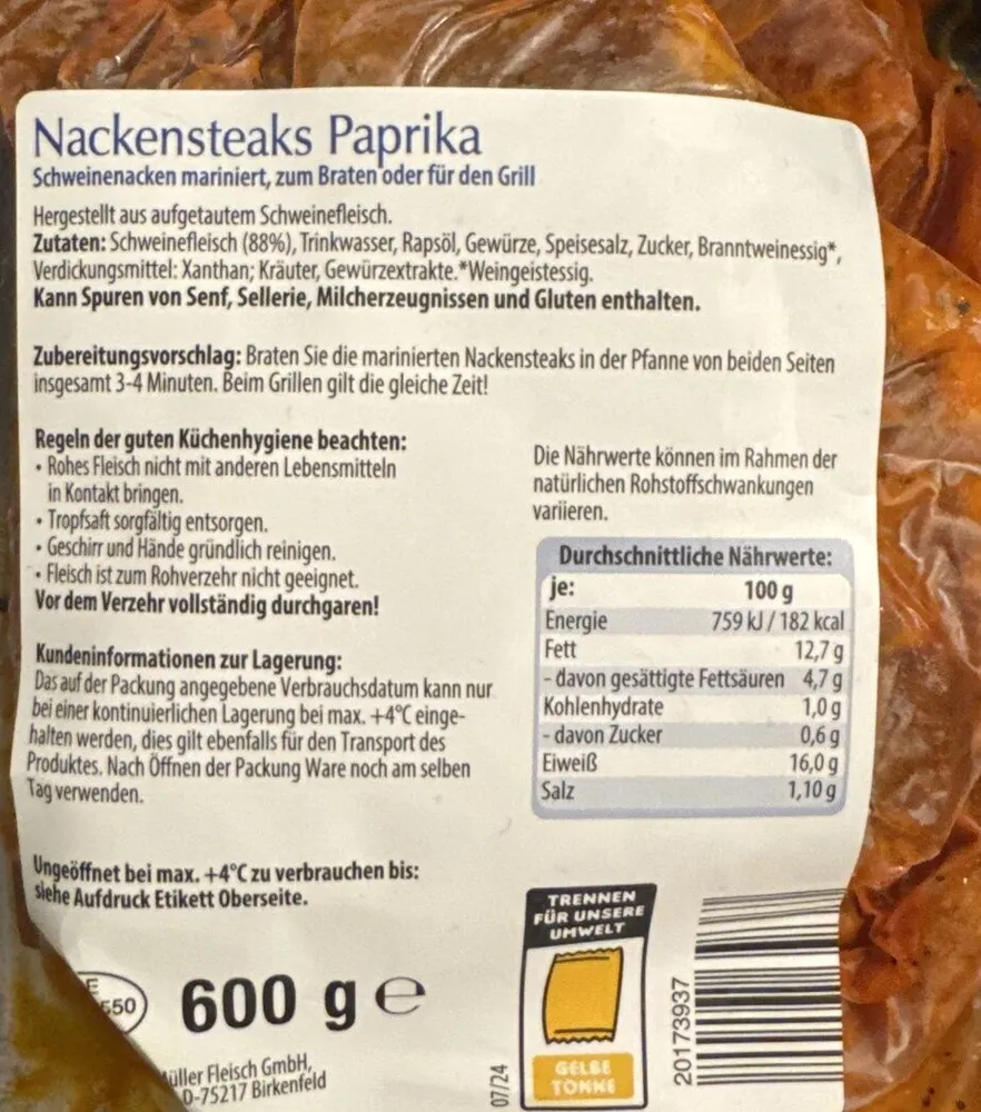 Nackensteaks Paprika