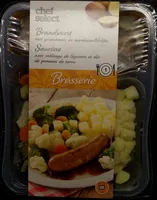 Saucisse avec melange de légumes et dés de pomme de terre