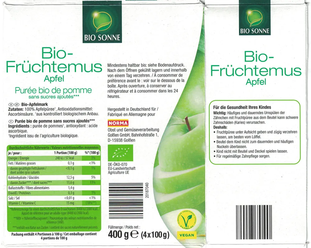 Bio-Früchtemus Apfel