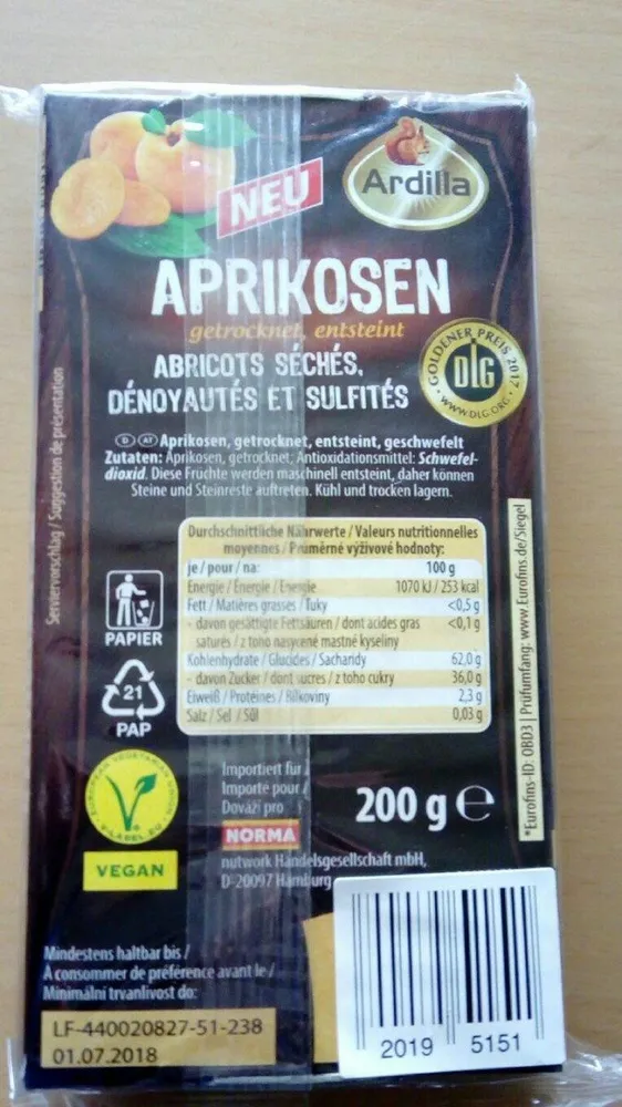 Aprikosen, Getrocknet, Entsteint