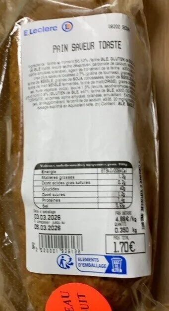 Pain saveur toasté