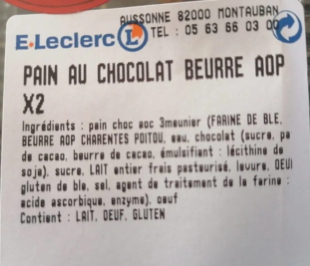 Pain au chocolat beurre aop