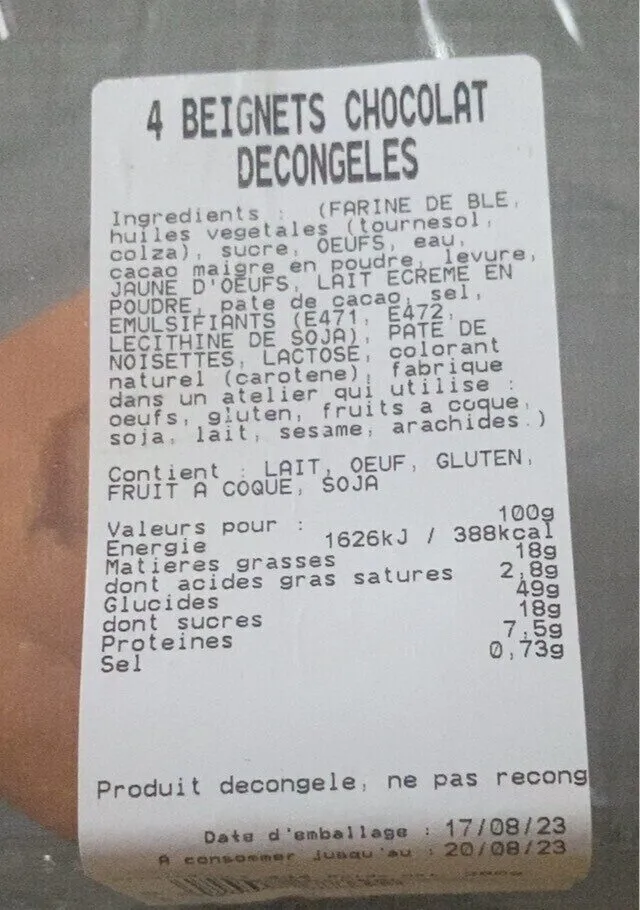 Beignets chocolat décongeles
