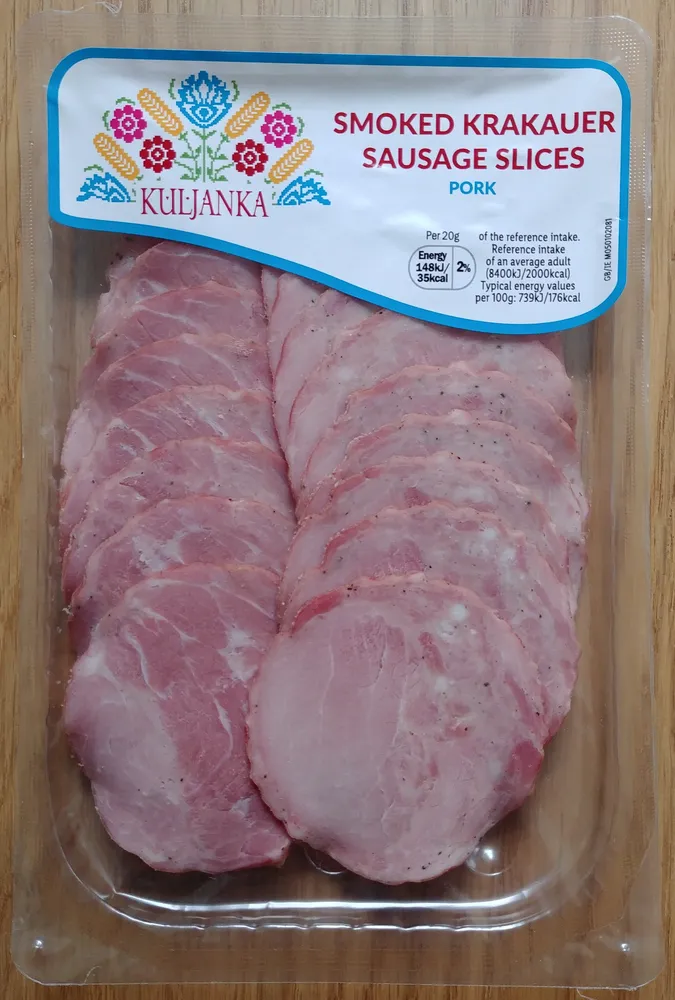Smoked krakauer sausage slices