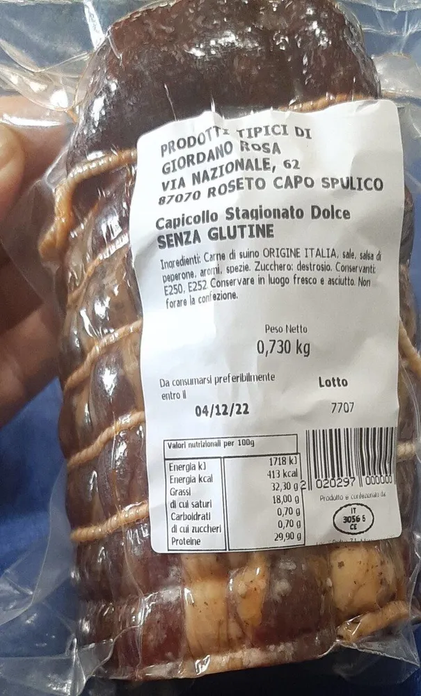 Capocollo stagionato dolce senza glutine