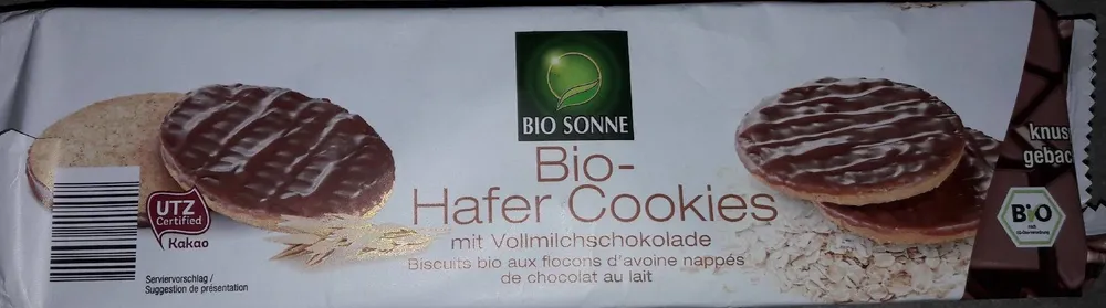 Biscuits bio aux flocons d'avoine nappés de chocolat au lait