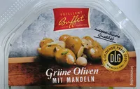 Grüne Oliven ohne Stein mit Mandeln, eingelegt