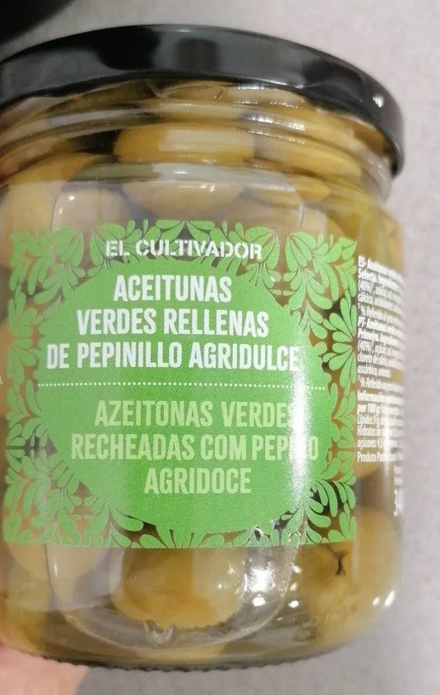 Aceitunas verdes rellenas de pepinillo agridulce