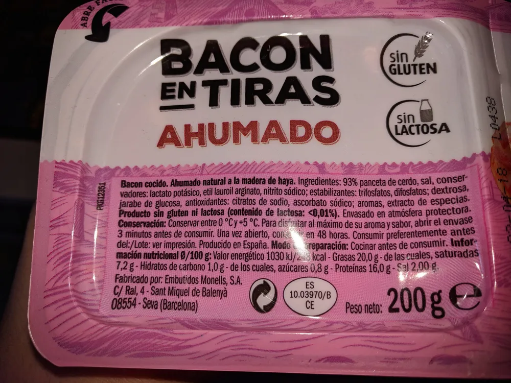 Bacon en tiras ahumado
