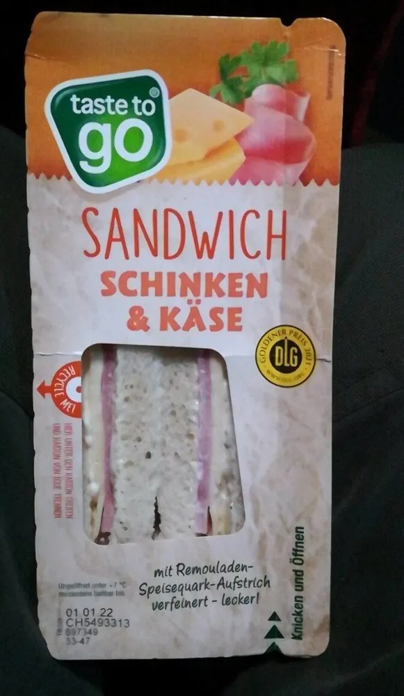 TASTE TO GO Sandwich Schinken und Käse