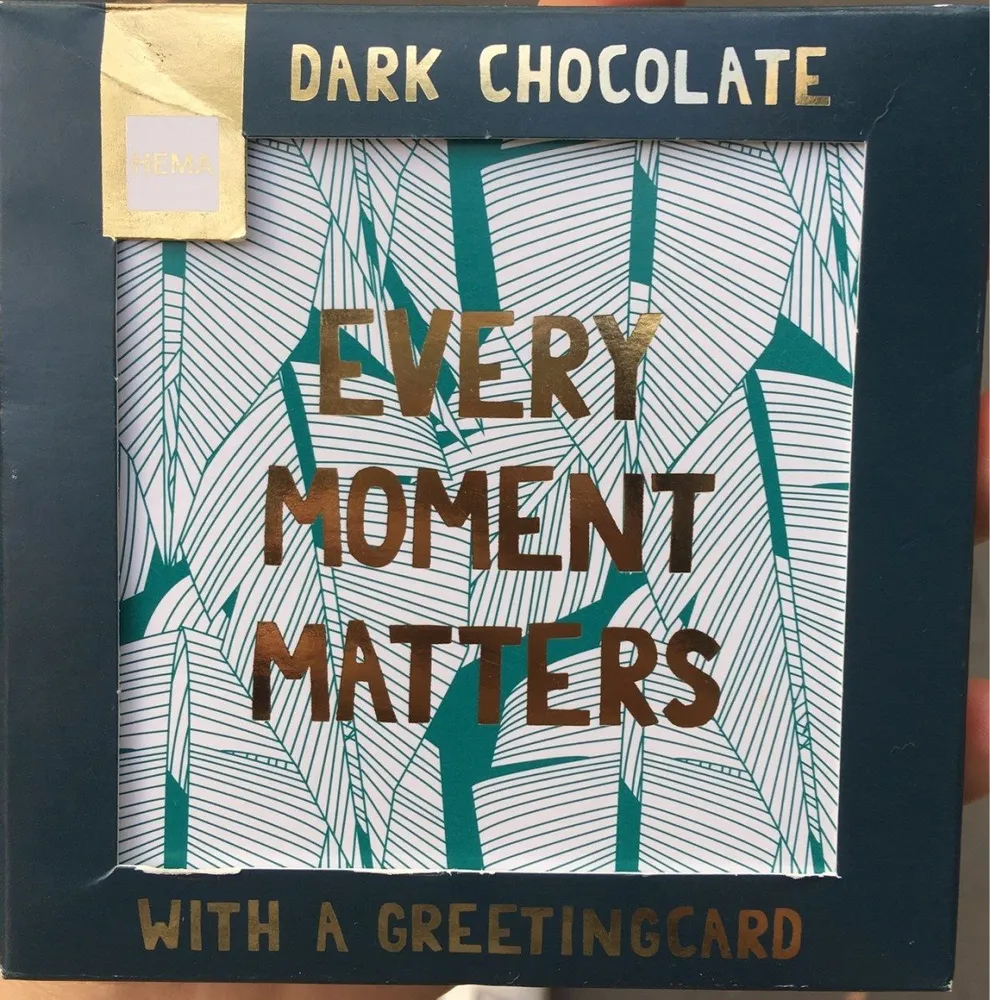 Dark chocolate with a greetingcard