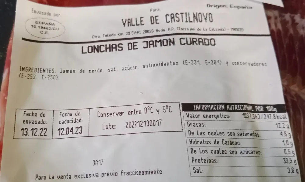 Lonchas de jamón curado
