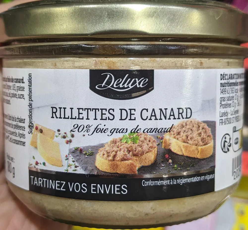 Rillettes de canard, 20% foie gras de canard