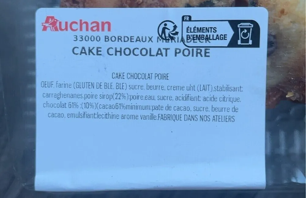 Cake chocolat poire