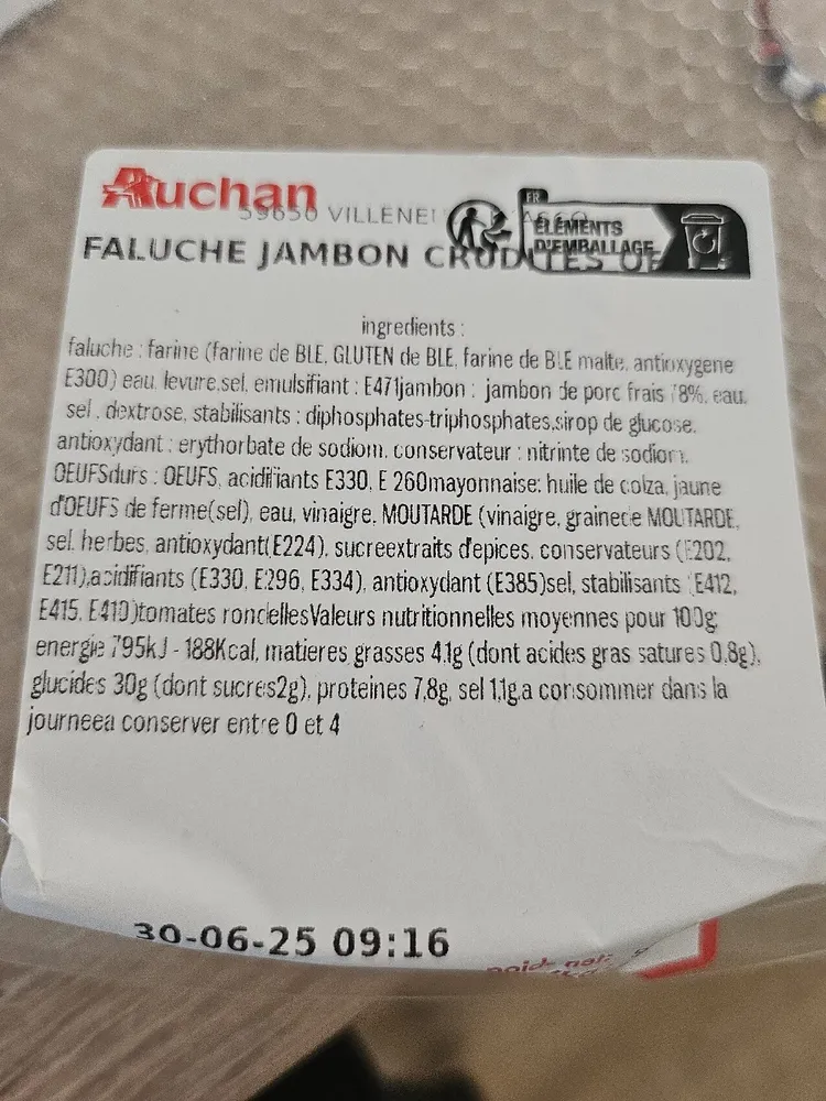 Faluche Jambon Crudités Oeufs