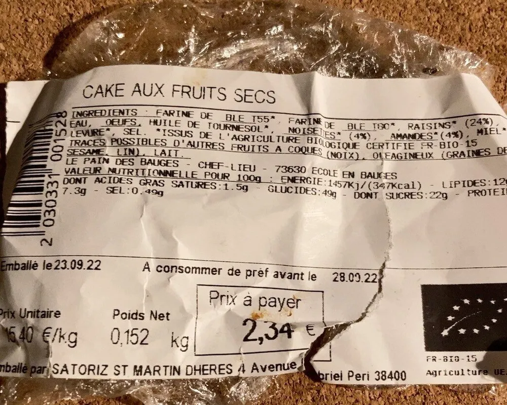 Cake aux fruits sec