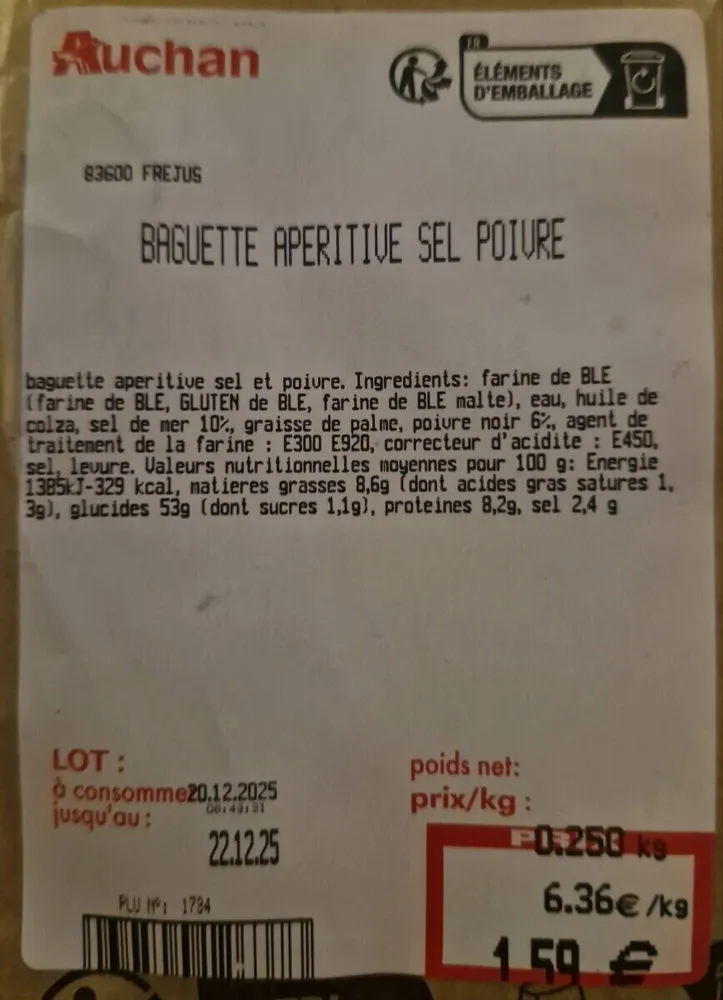 Baguette apéritive de poivre