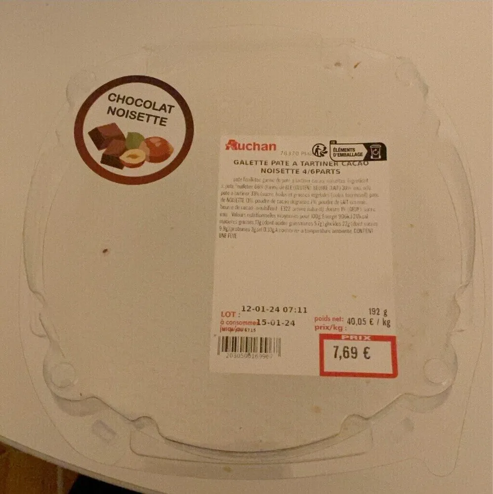 Galette pate a tartiner cacao noisette 4/6 parts