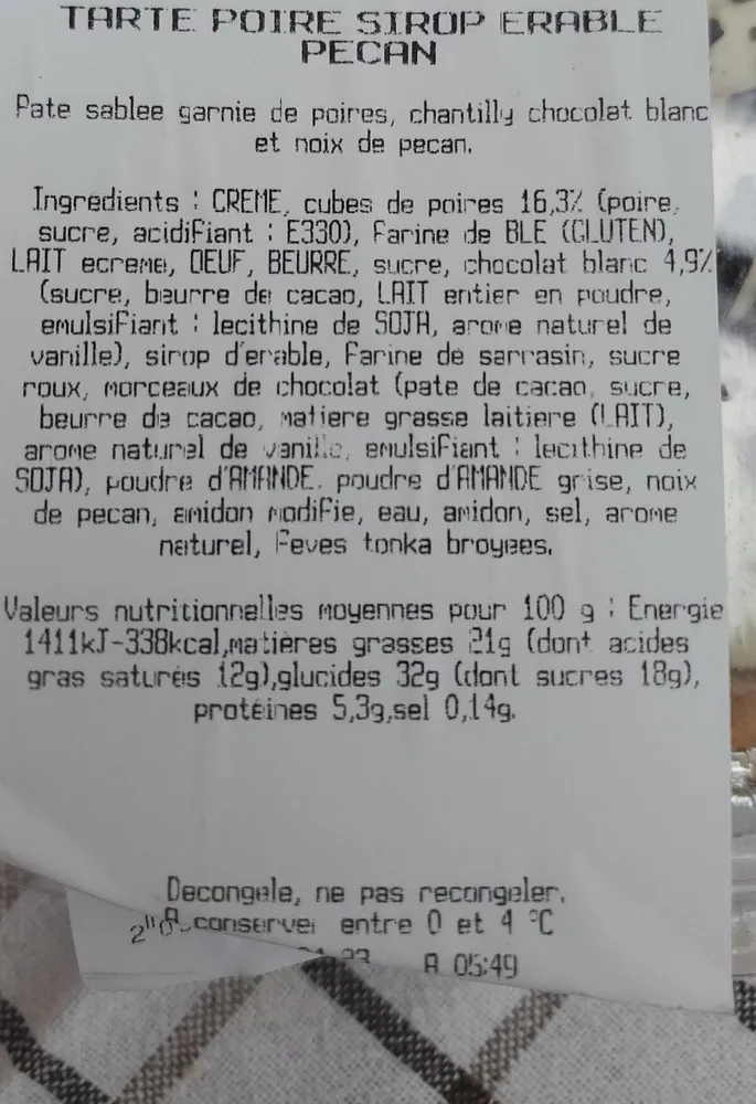 Tarte poire sirop d'érable pecan