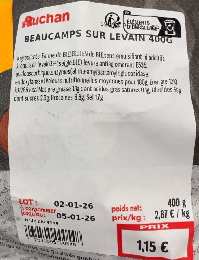 Beaucamps sur levain 400g