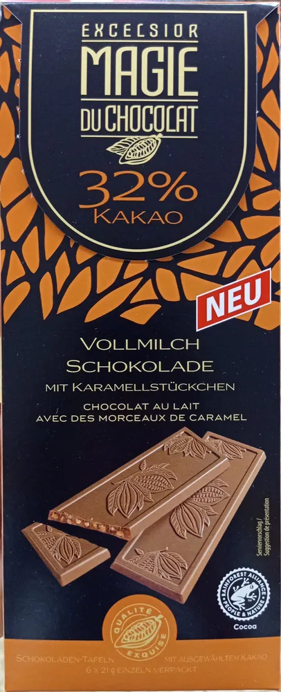 Chocolat au lait avec des morceaux de caramel