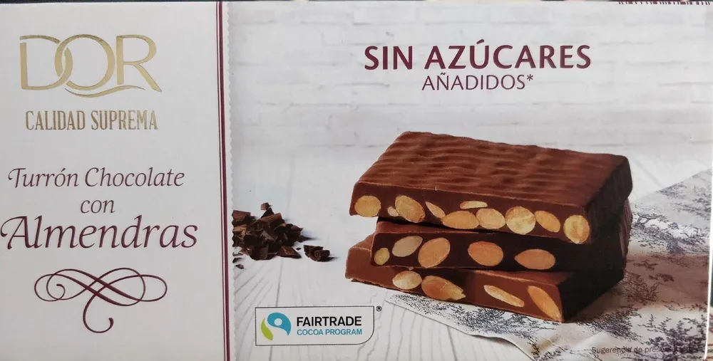 Turrón de chocolate con almendras sin azúcares