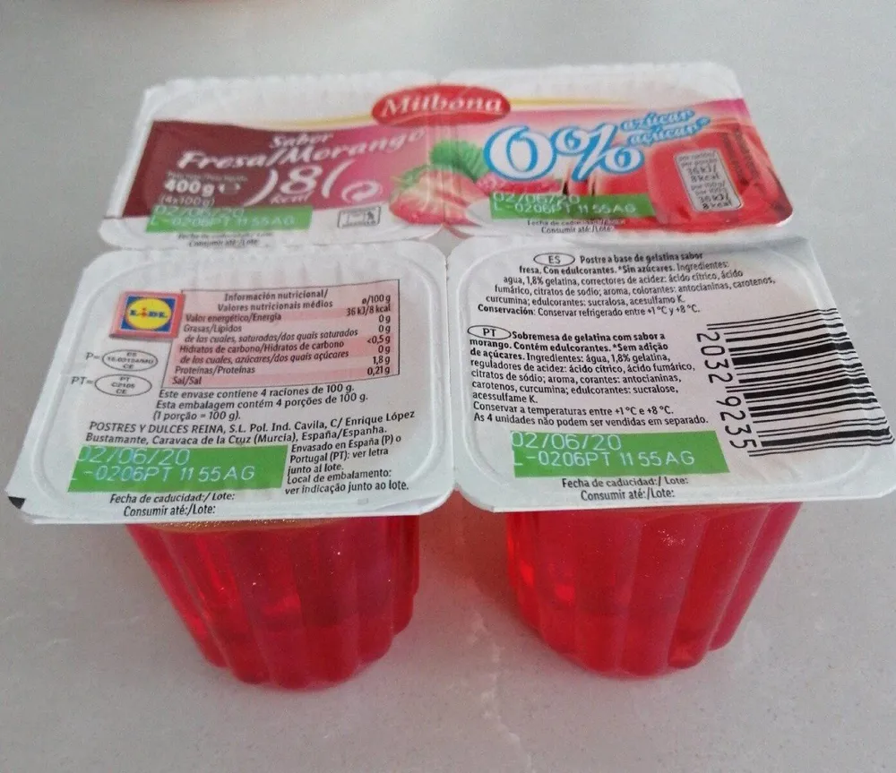 Gelatina fresa 0% azúcar