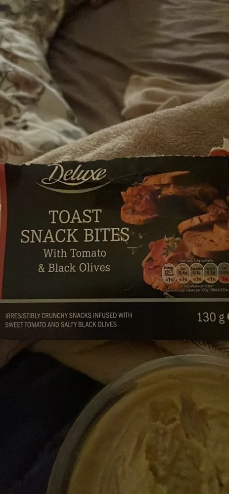 Toast Snack Bites With Tomato & Black Olives