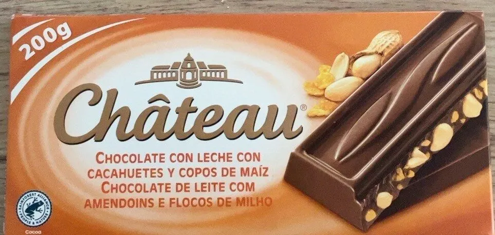 Chocolate con leche con cacahuetes y copos de maíz