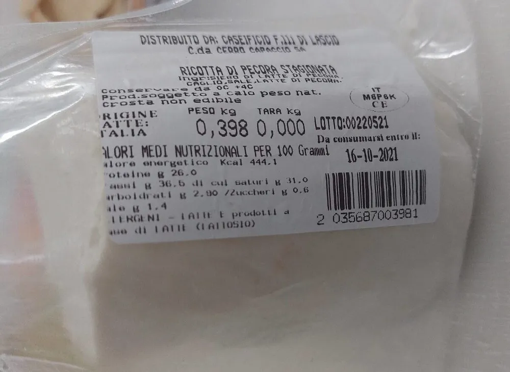 Ricotta di pecora stagionata