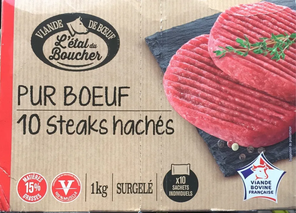 10 Steaks hachés pur bœuf, surgelés