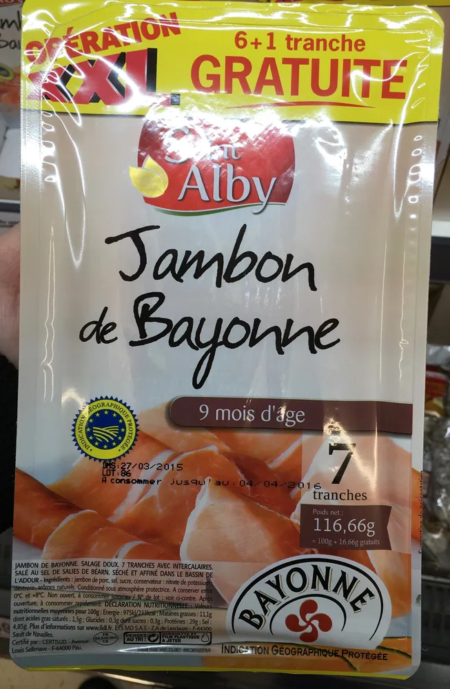 Jambon de Bayonne (opération XXL 6+1 tranche gratuite)