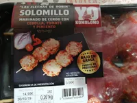 Solomillo marinado de cerdo con cebolla, tomate y pimiento