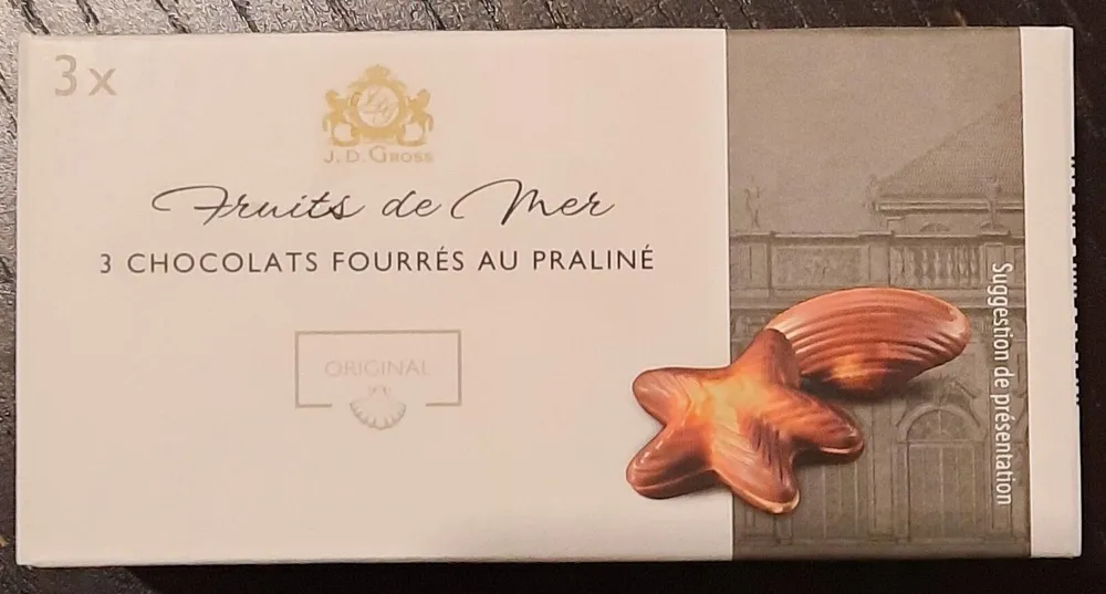 Fruits de Mer  3 chocolats fourrés au praliné