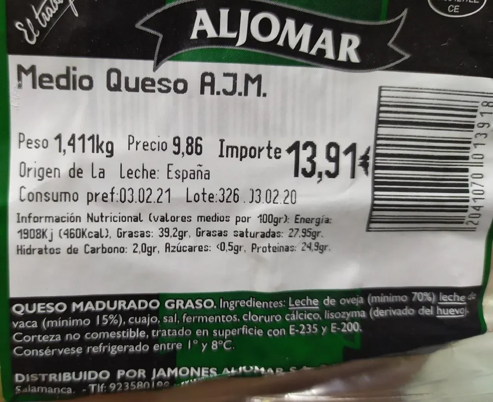 Queso curado oveja