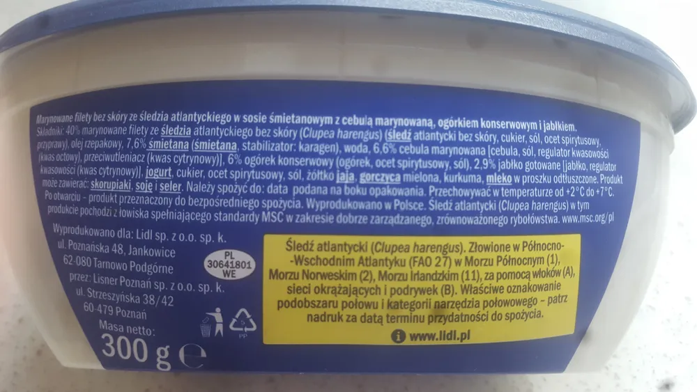 Filety śledziowe w sosie śmietanowym