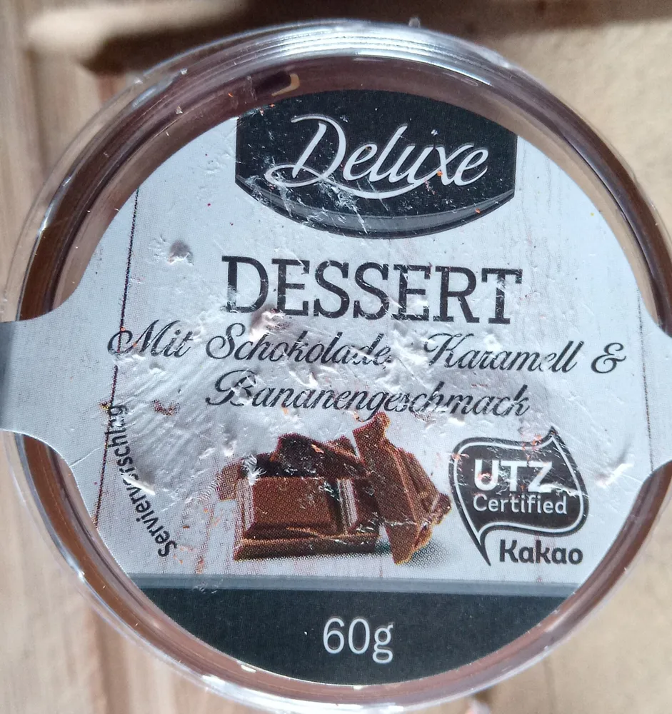 Dessert mit Schokolade, Karamell & Bananengeschmack