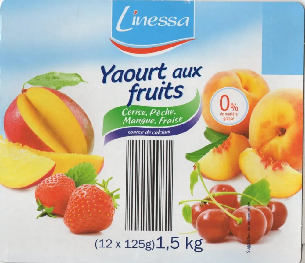 Linessa - Yaourt aux fruits 0% - Cerise, Pêche, Mangue, Fraise