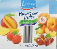 Linessa - Yaourt aux fruits 0% - Cerise, Pêche, Mangue, Fraise