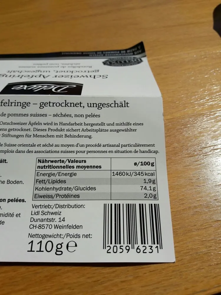 Deluxe rondelles de pommes Suisses séchées, non pelées