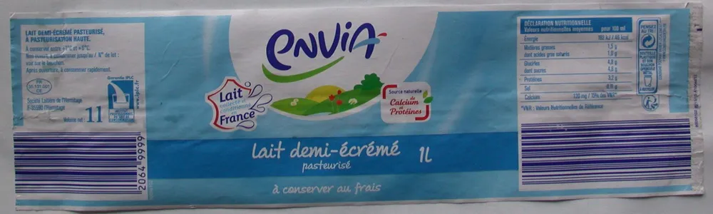Lait demi-écrémé pasteurisé