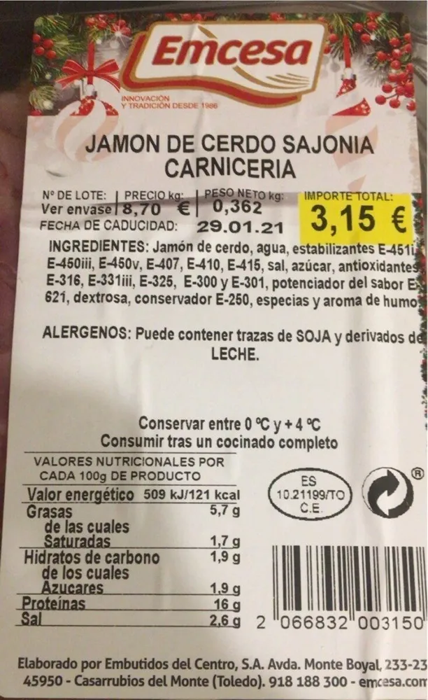 Jamon de cerdo sajonia carniceria